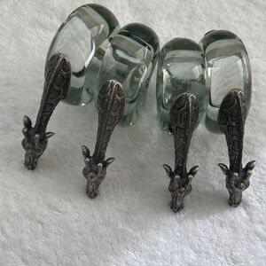 Handblown Glass and Pewter Giraffe Napkin Rings Set of 4